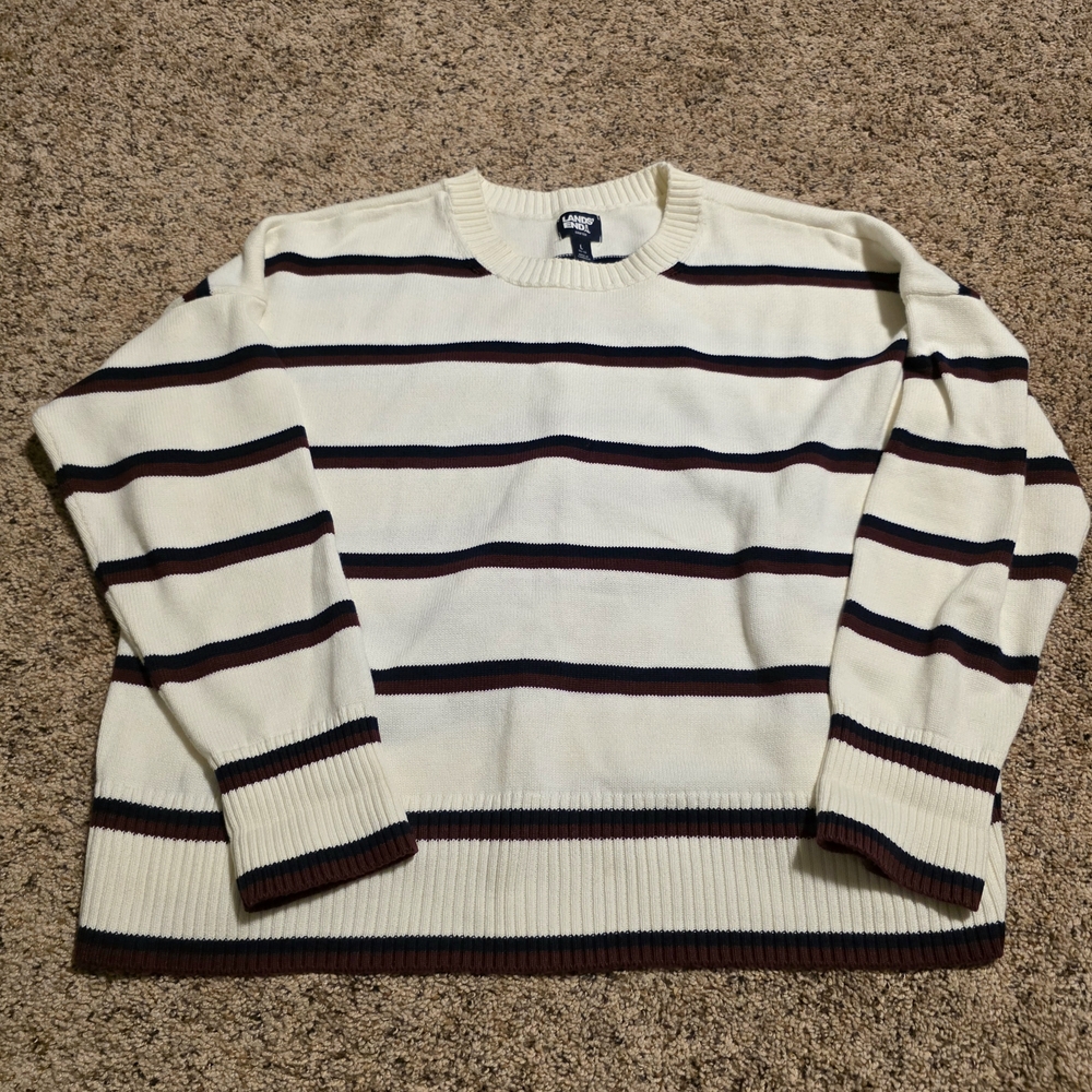 Lands' End Sweater - Cream, Black, Brown Stripes